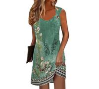 RMBLYfeiye Sommerkleid Damen Knielang, Tie Dye V-Ausschnitt Blusenkleid Mit Breiten Trägern Spaghetti Hawaii Kleid Ärmellos Freizeitkleid Luftig Ballkleider Kurz Urlaub Kleider Party