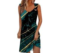 RMBLYfeiye Sommerkleid Damen Knielang, Tie Dye V-Ausschnitt Blusenkleid Mit Breiten Trägern Spaghetti Hawaii Kleid Ärmellos Freizeitkleid Luftig Ballkleider Kurz Urlaub Kleider Party