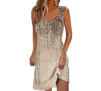 RMBLYfeiye Sommerkleid Damen Knielang, Tie Dye V-Ausschnitt Blusenkleid Mit Breiten Trägern Spaghetti Hawaii Kleid Ärmellos Freizeitkleid Luftig Ballkleider Kurz Urlaub Kleider Party