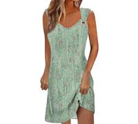 RMBLYfeiye Sommerkleid Damen Knielang, Tie Dye V-Ausschnitt Blusenkleid Mit Breiten Trägern Spaghetti Hawaii Kleid Ärmellos Freizeitkleid Luftig Ballkleider Kurz Urlaub Kleider Party