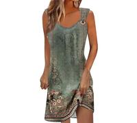 RMBLYfeiye Sommerkleid Damen Knielang, Tie Dye V-Ausschnitt Blusenkleid Mit Breiten Trägern Spaghetti Hawaii Kleid Ärmellos Freizeitkleid Luftig Ballkleider Kurz Urlaub Kleider Party