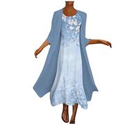 RMBLYfeiye Sommerkleider Damen Lange, Kleider Elegant Für Mollige Frauen Rundhals Blumen Bedruckt Abendkleid Mit Chiffon Jacke Damenkleider Festlich Frühlings