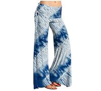 RMBLYfeiye Sport Hosen Damen Hosen High Waist Hosenanzã¼Ge Fã¼R Damen Paperbag Waist Gestreifter Druck Palazzo Hose Elastische Taille Yoga Hose Stretch Freizeithose Schnittschutzhose (Blau, L)