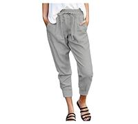 RMBLYfeiye Sport Hosen Damen Jeans Hosen Damen Schwarze Hose Damen Stretch High Waist Einfarbig 7/8 Hosen Mit Taschen Straight Leg Schlupfhose Tunnelzug Chino Hose Weite Hose Damen