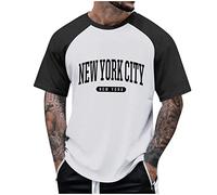RMBLYfeiye Sport Shirt Männer Herren Hemd Grün Tshirt Weiss Rundhals Farbblock New York City Druck Oversized Tshirt Relaxed Fit Freizeitshirt Lockere Passform Harem T Shirt Polo Herren (Weiß, M)