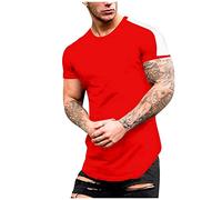 RMBLYfeiye Sport Shirt Männer Weisses Hemd Männer Jeanshemd Herren Rundhals Einfarbiges Farbblock Longshirt Kurzarm Slim Fit Muskelshirts Regular Fit Sport Shirt Haweihemd (Rot, L