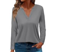 RMBLYfeiye Sport Shirts Für Damen Shirt Mit Gummizug Am Saum T Vatertag V-Ausschnitt Einfarbiges Longshirt Elegant Sportshirt Herbst Oberteile Laufshirt XL