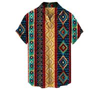 RMBLYfeiye Sportshirt Herren Kurzarm Herren Hemd Slim Fit Langarm Poloshirt Herren Revers Retro Ethnic Druck Strandhemd Kurzarm Relaxed Fit Sommerhemd Locker Urlaubhemd Shirt Herren (Gelb, 5XL)