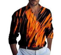 RMBLYfeiye Sportshirt Herren Kurzarm Sweatshirt Arbeits T-Shirt Revers Neon Druck Strandhemd Langarm Knopfleiste Bequem Bügelfrei Hemd Hippie