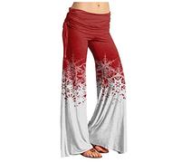 RMBLYfeiye Stoffhose Damen Elegant Cargo Hose Damen Baggy Hosenrock Damen Lang Paperbag Waist Retro Blumen Bedruckt Palazzo Hose Elastische Taille Yoga Hose Stretch Freizeithose Damen-Hosen (Rot, L)