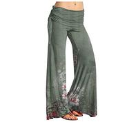 RMBLYfeiye Stoffhose Schwarz Damen Sporthose Lang Damen High Waist Hose Damen High Waist Retro Geblümt Bedruckt Palazzo Hose Elastische Taille Yoga Hose Stretch Freizeithose Yoga Hose (Armeegrün, L)