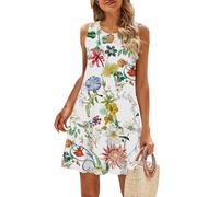 RMBLYfeiye Strandkleid Damen Große Größen, Langes Sommerkleid Langarm Kleid Musterdruck Ärmelloser Aushöhlen Rundhals Kurz Locker Hawaii Weiß