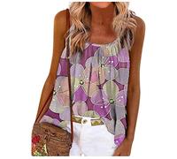 RMBLYfeiye Strandtunika Damen Rundhals Blumen Bedruckt Spaghetti Tank Top Plissiertes Locker Blusen Ärmellos Sexy Rückenfrei Party Tops Retro Boho Tops Elegant Oberteile