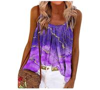 RMBLYfeiye Strandtunika Damen Rundhals Blumen Bedruckt Spaghetti Tank Top Plissiertes Locker Blusen Ärmellos Sexy Rückenfrei Party Tops Retro Boho Tops Elegant Oberteile