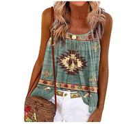 RMBLYfeiye Strandtunika Damen Rundhals Blumen Bedruckt Spaghetti Tank Top Plissiertes Locker Blusen Ärmellos Sexy Rückenfrei Party Tops Retro Boho Tops Elegant Oberteile