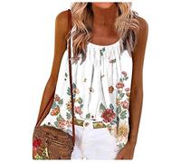 RMBLYfeiye Strandtunika Damen Rundhals Lotus Bedruckt Spaghetti Tank Top Plissiertes Locker Blusen Ärmellos Sexy Rückenfrei Party Tops Retro Boho Tops Elegant Oberteile