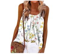 RMBLYfeiye Strandtunika Damen Rundhals Lotus Bedruckt Spaghetti Tank Top Plissiertes Locker Blusen Ärmellos Sexy Rückenfrei Party Tops Retro Boho Tops Elegant Oberteile