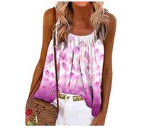 RMBLYfeiye Strandtunika Damen Rundhals Lotus Bedruckt Spaghetti Tank Top Plissiertes Locker Blusen Ärmellos Sexy Rückenfrei Party Tops Retro Boho Tops Elegant Oberteile