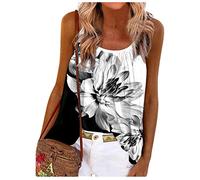 RMBLYfeiye Strandtunika Damen Rundhals Lotus Bedruckt Spaghetti Tank Top Plissiertes Locker Blusen Ärmellos Sexy Rückenfrei Party Tops Retro Boho Tops Elegant Oberteile