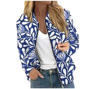 RMBLYfeiye Strickjacke Damen Lang Shirtjacke Kimono Bomberjacke Blumenmuster Übergangsjacke Mit Reißverschluss Leichte Rundhals Trachtenjacke Winterjacke