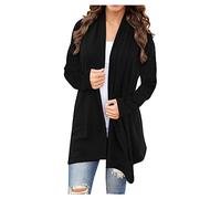 RMBLYfeiye Strickjacke Schwarz Damen Winterjacke Lang Blazer Leichte Übergangsjacke Offener Vorderseite Elegant Cardigan Langarm Dünne Jacke Winterparka