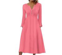 RMBLYfeiye Strickkleid Damen Lang, Strandkleid Sommer Kleid Midi Maxikleid Einfarbiges Trompetenärmel Abiballkleid Swing Freizeitkleid Leinen Luftige Italienische