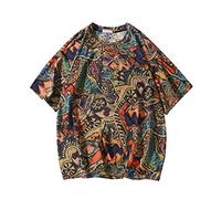 RMBLYfeiye T Shirt Herren 4XL Hippie Hemd Herren Poloshirt Schwarz Rundhals Tier Gedruckt Oversized Tshirt Kurzarm Lockere Passform Hip Pop Tops Weißes Shirt (Rot, 3XL)