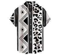 RMBLYfeiye T Shirt Herren Lang Hemd Herren Kurzarm Weiß T-Shirt Revers Retro Ethnic Druck Strandhemd Kurzarm Relaxed Fit Sommerhemd Locker Urlaubhemd Longshirt (Weiß, 4XL)