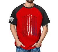 RMBLYfeiye T-Shirt Herren Langarm Hawaii Outfit Herren Sport Herren Rundhals Flaggen Drucken Raglanärmel Muskelshirts Slim Fit Sport Shirt 4Th of July T Shirt Laufshirt Herren (Rot, L)