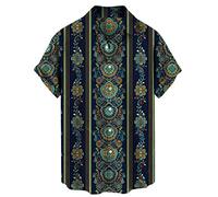 RMBLYfeiye T Shirt Herren Mit Sprüche Hawaii Kostüm Herren Haiwaii Hemd Revers Retro Paisley Druck Strandhemd Kurzarm Relaxed Fit Sommerhemd Locker Urlaubhemd Hawaii Hemd (Marine, XXL)