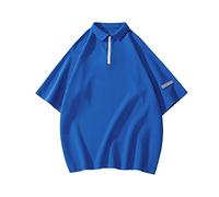 RMBLYfeiye T Shirt Herren Mit Sprüche Herren Hemd Slim Fit Langarm Polo Shirt Revers Einfarbiges Halbe Reißverschluss Sommer T Shirt Loose Fit Polo Shirt Baggy Freizeitshirt Herren Hemden (Blau, XL)