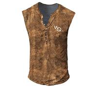RMBLYfeiye T Shirt Herren Mittelalter Hemd Herren Herren T Shirt V-Ausschnitt Musterdruck Henley Shirt Ärmellos Knopfleiste Regular Fit Muskelshirts Tank Top Bodybuilding Tshirt Männer (Ingwer, 3XL)