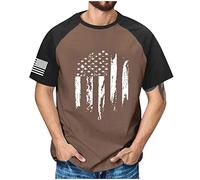 RMBLYfeiye T-Shirt Herren Weiß Herrenhemden Langarm Herren Hemden Rundhals Flagge Drucken Raglanärmel Muskelshirt Slim Fit Sport Shirt 4Th of July T Shirt Hemd Weiß (Braun, S)