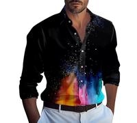 RMBLYfeiye T Shirt Herren Weiß Stillnachthemd Laufshirt Revers Neon Druck Strandhemd Langarm Knopfleiste Bequem Bügelfrei Hemd Sport Männer