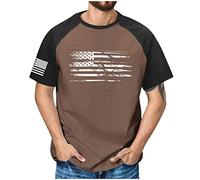 RMBLYfeiye T-Shirt Schwarz Kariertes Hemd Herren Poloshirt Schwarz Rundhals Flagge Drucken Raglanärmel Muskelshirt Slim Fit Sommer T Shirt Kurzarm 4Th of July T Shirt Weißes Shirt (Braun, XXL)