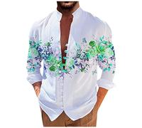 RMBLYfeiye T-Shirt Weiß Herren Hemd Schwarz Herren Cowboy Hemd Stehkragen Rose Druck Druckknopf Langarmshirt Loose Fit Hawaii Hemd Männer Lockere Henley Shirt Funktionsshirt (Grün, 4XL)
