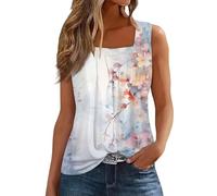 RMBLYfeiye Tank Top Damen Blumen Bedruckt Quadratischer Hals Sommer Tops Casual Trägertop Elegant Oversized Ärmelloses Oberteile Ausgefallene Locker Trägershirt Aesthetic Frauen Outdoor