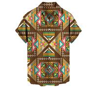 RMBLYfeiye Tattoo Shirt Herren Langarmshirts Für Herren Compression Shirt Revers Retro Ethnic Druck Strandhemd Kurzarm Relaxed Fit Sommerhemd Locker Urlaubhemd Unterhemd Herren (Ginger, XL)