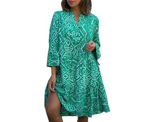 RMBLYfeiye Temu Shop Kleidung Damen Abendkleider Lang Kleider Sommer Kleid Festlich Hochzeitsgast Vintage Blumen Bedruckt 3/4 Arm Sommerkleid Locker Boho Hochzeitskleid