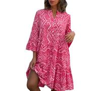 RMBLYfeiye Temu Shop Kleidung Damen Blusenkleid Sommerkleider Kurz 192Er Kleider Vintage Blumen Bedruckt 3/4 Arm Sommerkleid Locker Boho Kleid Italienische