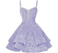RMBLYfeiye Temu Shop Kleidung Damen Boho Kleid Damen Blumenkleid Damen Partykleid Damen Elegant Spaghetti A Linien Glitzer Kleid Ausgefallene Maxikleid Damen (Light Purple, 24W)