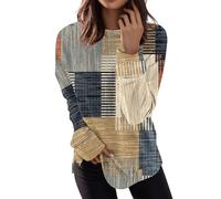 RMBLYfeiye Temu Shop Kleidung Damen Funktionsshirt Oberteile Elegant Crop Shirt Musterdruck Rundhals Sweatshirt Langarm Longshirt Leichte Laufshirt Frauen 3XL