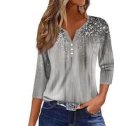 RMBLYfeiye Temu Shop Kleidung Damen Langarmshirt Oberteile Sexy Crop Shirt Blumen Bedruckt V-Ausschnitt Dreiviertelarm Locker Blusenshirt Sweatshirt Jacke