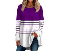 RMBLYfeiye Temu Shop Kleidung Damen Leinenbluse Damen T Shirts Damen Sommer Opus Shirt Damen Long Sleeve Gestreifter Druck Oversized Sweatshirt Rundhals Pulli Casual Laufshirt Sommerbluse Damen M