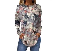 RMBLYfeiye Temu Shop Kleidung Damen Longbluse Damen Kurzarm Bluse Damen Opus Shirt Damen Blumen Bedruckt Rundhals Oversized Sweatshirt Long Sleeve Sweatshirt Basic Laufshirt Sport Shirt Damen XL