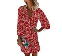 RMBLYfeiye Temu Shop Kleidung Damen Maxikleid Hochzeitskleider Für Gäste Stola Abendkleid Vintage Blumen Bedruckt Sommerkleid Knielang 3/4 Arm Shirtkleid Sexy Kleid