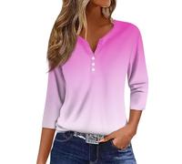 RMBLYfeiye Temu Shop Kleidung Damen Oversize Shirt Elegant Tunika Sommer V-Ausschnitt Blumen Bedruckt Dreiviertelarm Frauen Musselin Bluse Ausgefallene Sweatshirt Hellgrün, XL