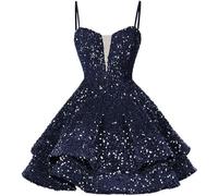 RMBLYfeiye Temu Shop Kleidung Damen Sexy Kleid Damen Abendkleid Schwarz Kleid Mit Taschen Spaghetti A Linien Glitzer Kleid Ausgefallene Sommer Kleid (Hellblau, 16)