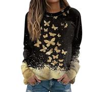 RMBLYfeiye Temu Shop Kleidung Damen Shirt Damen Bluse Weiß Damen Crop Shirt Damen Rundhals Long Sleeve Oversized Sweatshirt Blumen Bedruckt Pulli Leichte Yoga Shirt Damen L