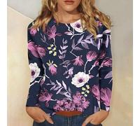 RMBLYfeiye Temu Shop Kleidung Damen Tshirt Damen Oversize Lustige T Shirts Langarm Shirts Damen Rundhals Long Sleeve Oversized Sweatshirt Blumen Bedruckt Laufshirt Locker Langarmshirt Longshirt XL